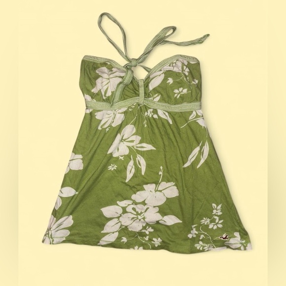 Hollister Green Floral Tie Front Y2K Cami Tank Top - Size L - Picture 3 of 5